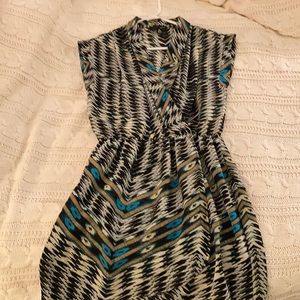 Aqua peacock print cocktail mini dress Size S NWT